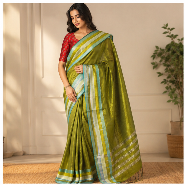 MANGALGIRI SEMI SILK MULTI LAYERED BORDER SAREE - View 15