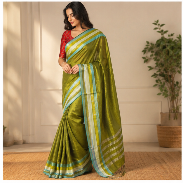 MANGALGIRI SEMI SILK MULTI LAYERED BORDER SAREE - View 16
