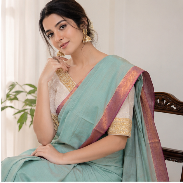 MANGALGIRI / NIZAM BORDER COTTON SAREE - View 2