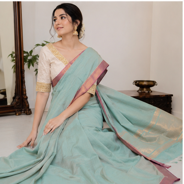 MANGALGIRI / NIZAM BORDER COTTON SAREE - View 3