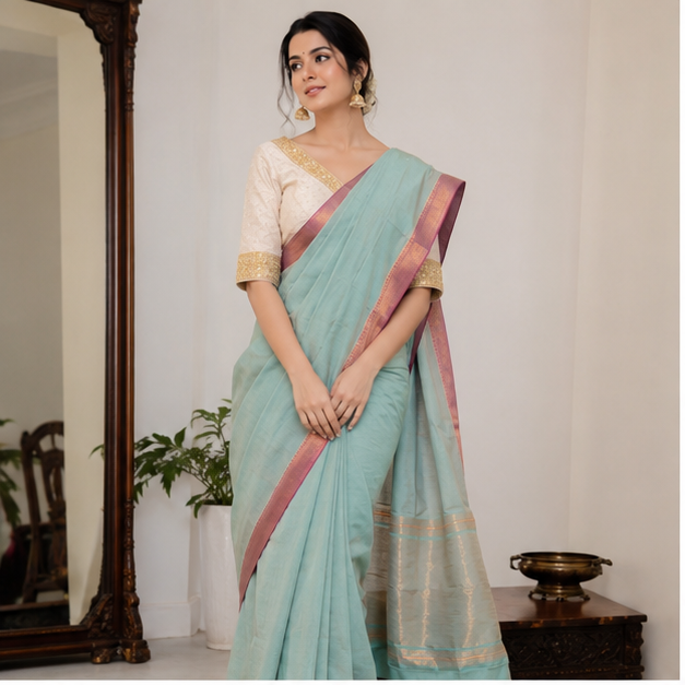 MANGALGIRI / NIZAM BORDER COTTON SAREE - View 4