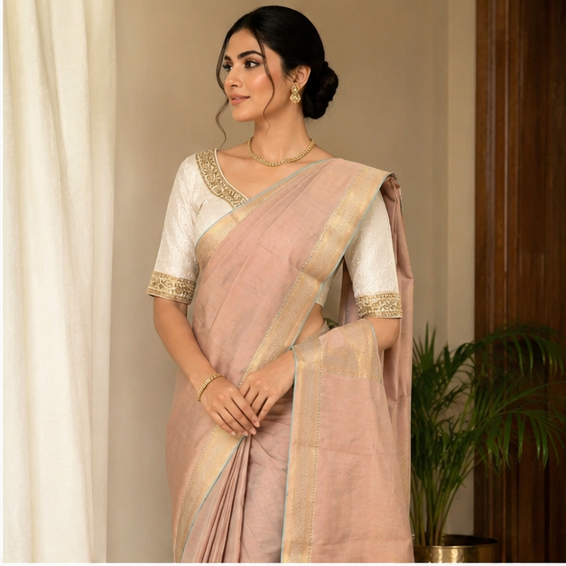MANGALGIRI / NIZAM BORDER COTTON SAREE - Color:DUAL TONE