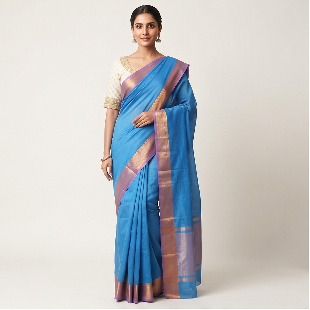 MANGALGIRI / NIZAM BORDER COTTON SAREE - View 28