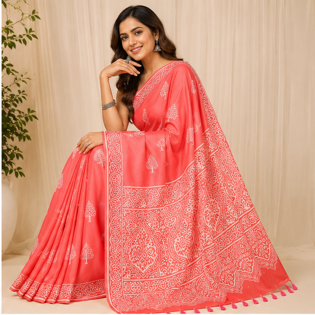 MODAL DISCHARGED PRINT SAREE