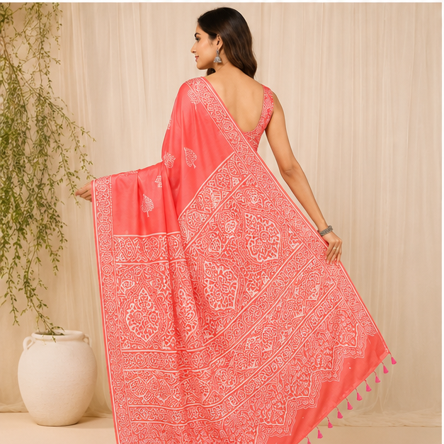 MODAL DISCHARGED PRINT SAREE - View 2