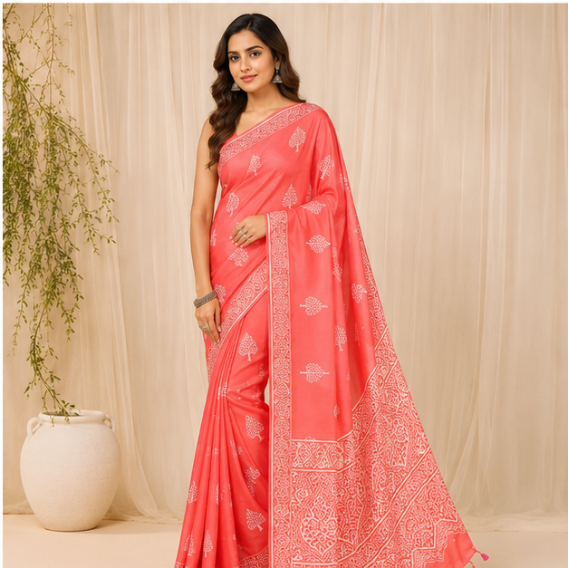 MODAL DISCHARGED PRINT SAREE - View 3