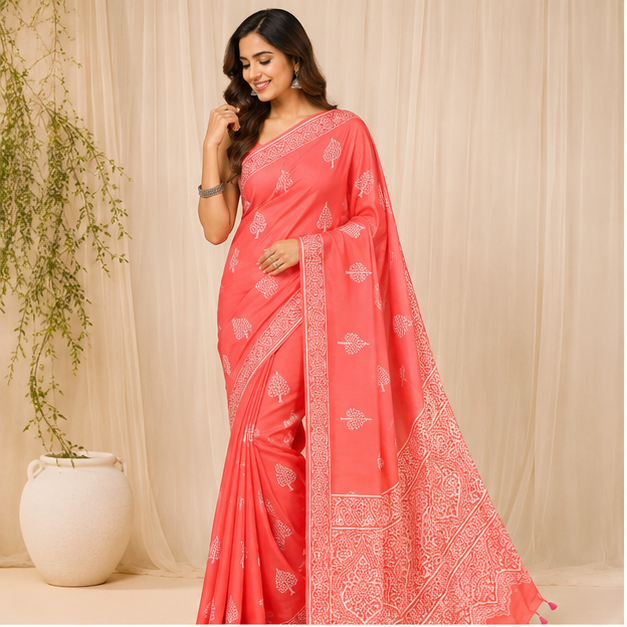 MODAL DISCHARGED PRINT SAREE - View 4