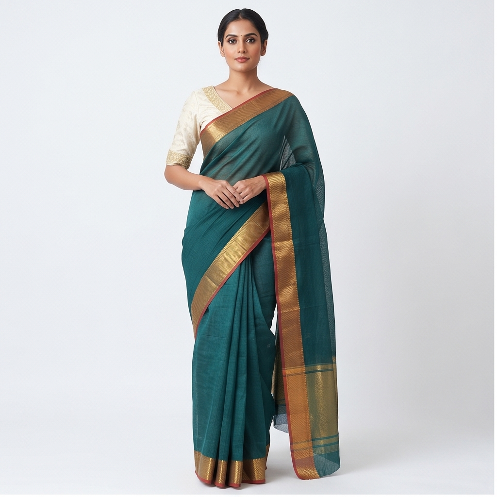 MANGALGIRI / NIZAM BORDER COTTON SAREE - View 32
