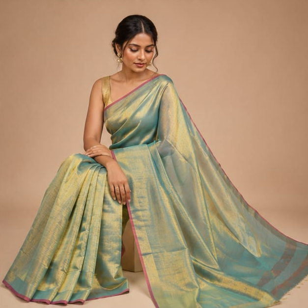 TISSUE COTTON SAREE - Color:DUAL TONE