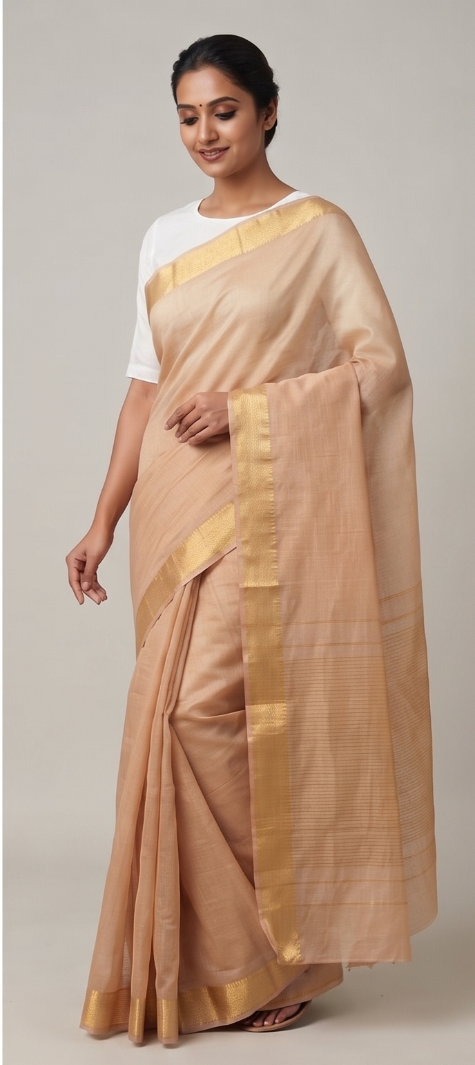 MANGALGIRI / NIZAM BORDER COTTON SAREE - Color:SANDLE WOOD