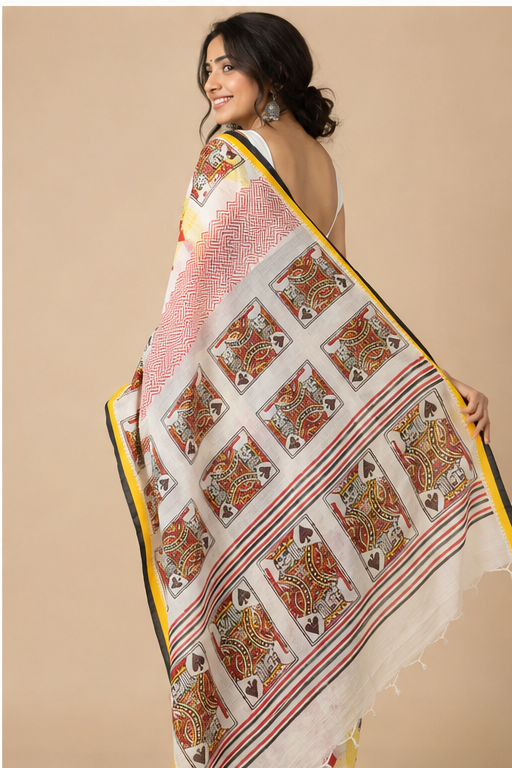TANGAIL SAREE WITH HAND BLOCK CARD PRINT - View 2