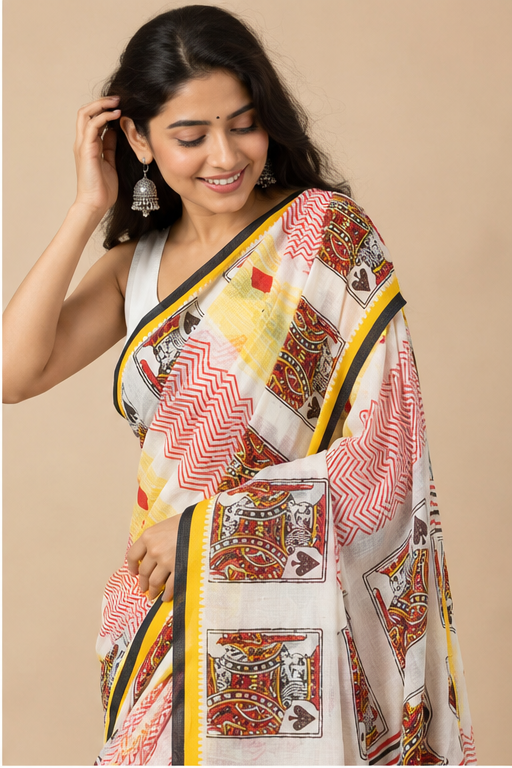 TANGAIL SAREE WITH HAND BLOCK CARD PRINT - View 4