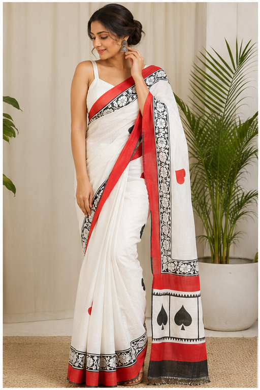 TEEN PATTI BLOCK PRINT SAREE