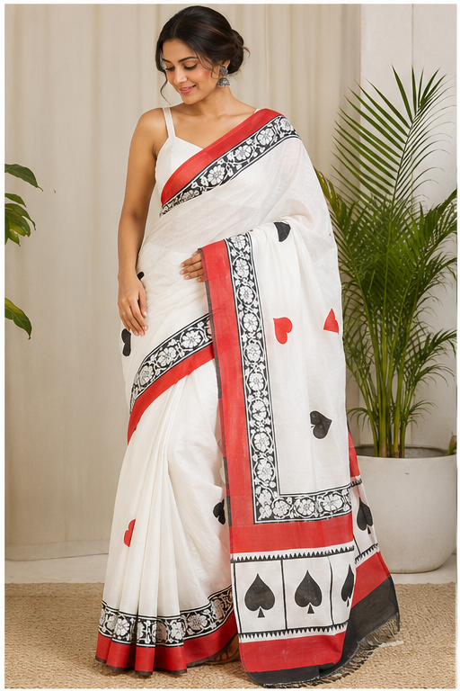 TEEN PATTI BLOCK PRINT SAREE - View 3