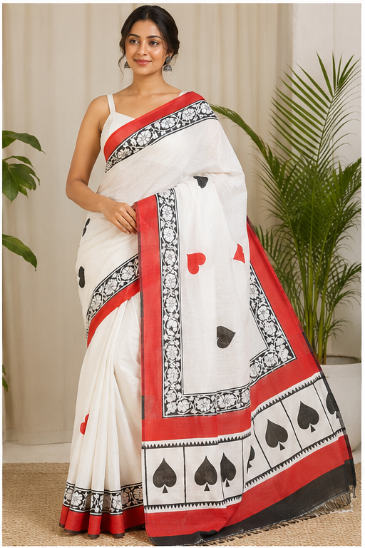TEEN PATTI BLOCK PRINT SAREE - View 4