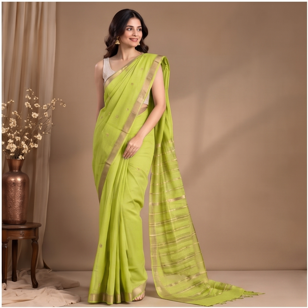 MANGALGIRI NIZAM ZARI BORDER ZARI BUTTA COTTON SAREE - View 7