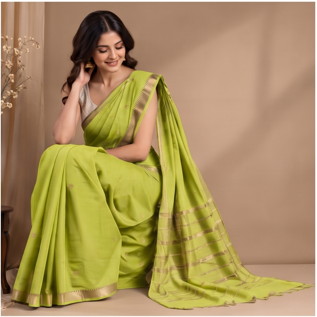 MANGALGIRI NIZAM ZARI BORDER ZARI BUTTA COTTON SAREE - View 8