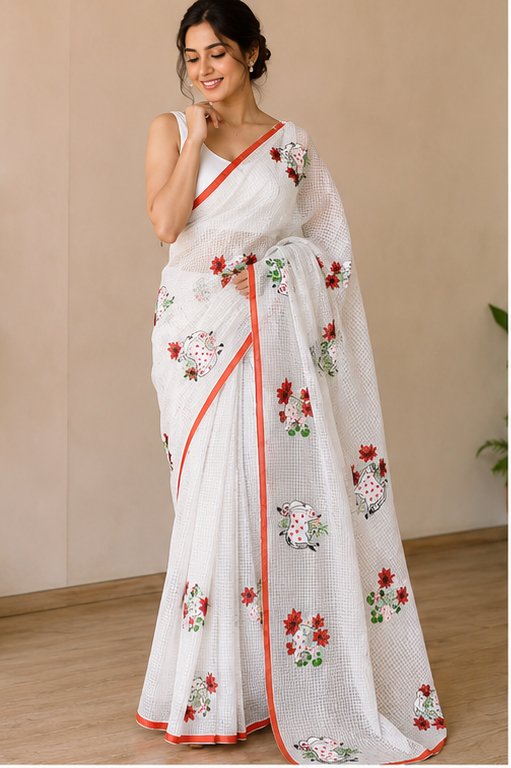 RESHAM KOTA WITH RED PICHWAI STITCH - View 4