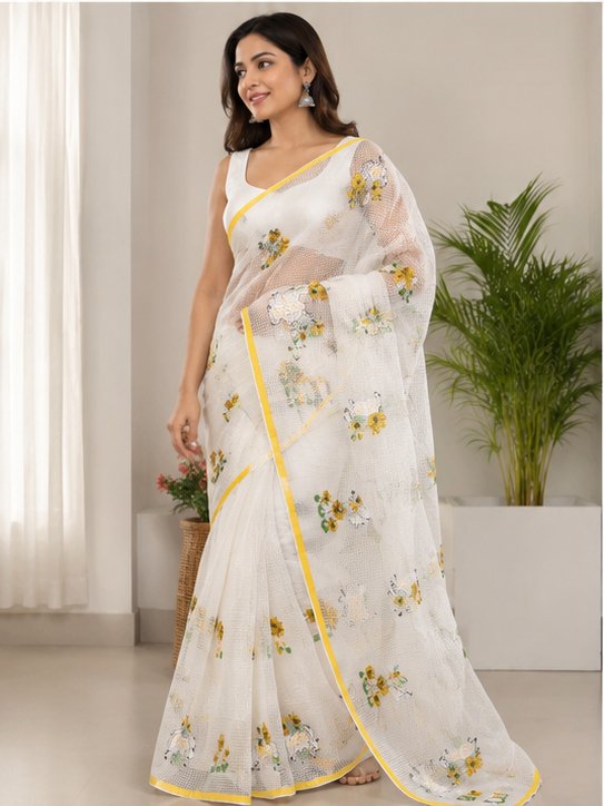 RESHAM KOTA WITH YELLOW PICHWAI STITCH - View 2