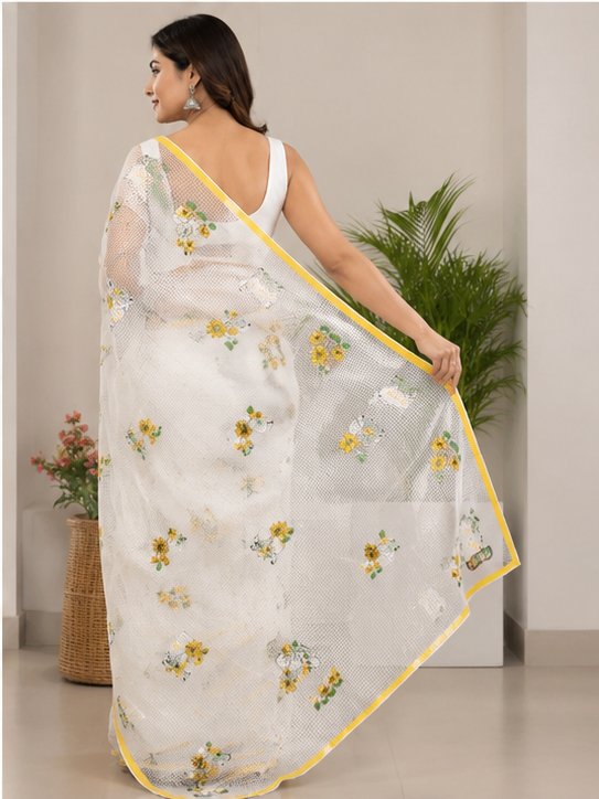 RESHAM KOTA WITH YELLOW PICHWAI STITCH - View 3