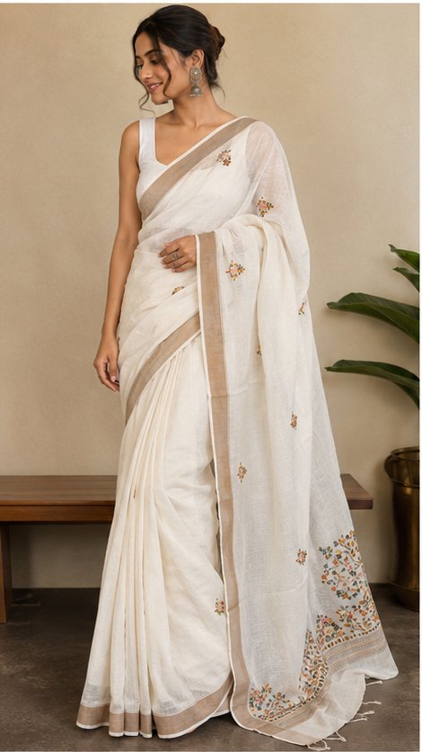 SEMI TUSSAR SAREE WITH HAND EMBROIDERY - View 2
