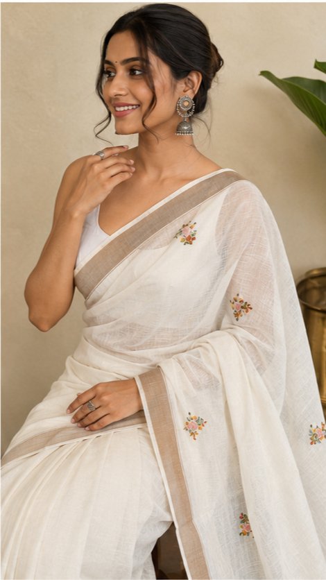 SEMI TUSSAR SAREE WITH HAND EMBROIDERY - View 3