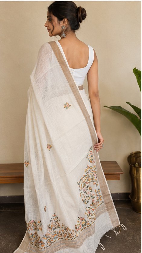 SEMI TUSSAR SAREE WITH HAND EMBROIDERY - View 4