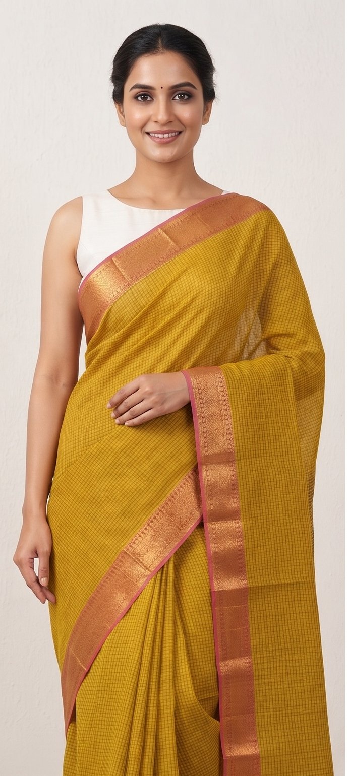 MANGALGIRI NIZAM BORDER MISSING CHECK COTTON SAREE - View 6