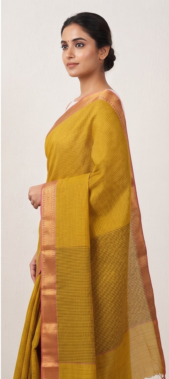 MANGALGIRI NIZAM BORDER MISSING CHECK COTTON SAREE - View 7