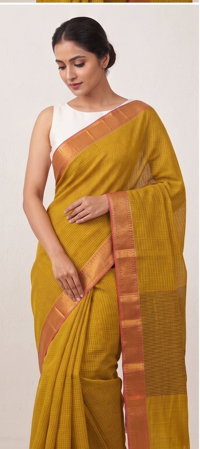 MANGALGIRI NIZAM BORDER MISSING CHECK COTTON SAREE - View 8