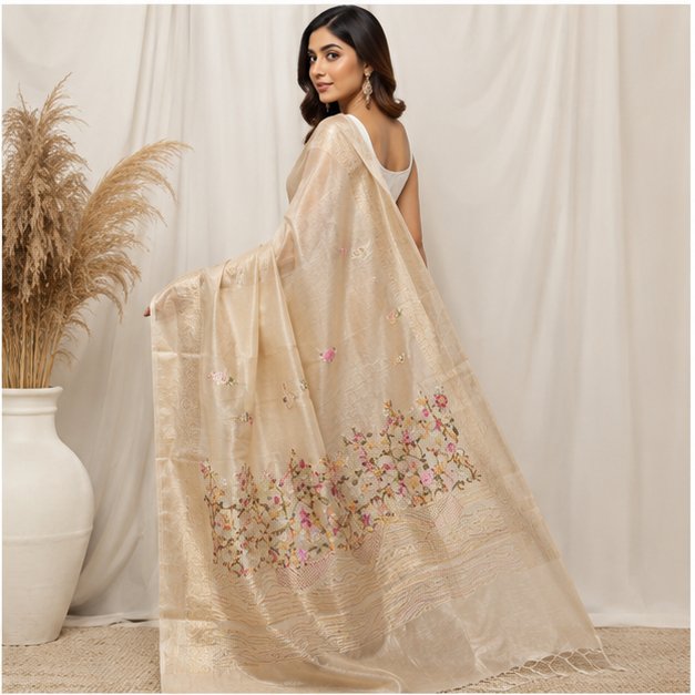 TISSUE SAREE WITH HAND EMBROIDERY WORK - View 3