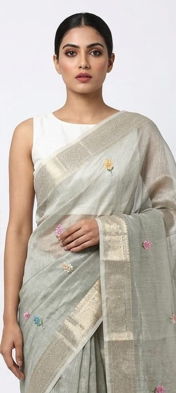 TISSUE SAREE WITH HAND EMBROIDERY WORK - View 5