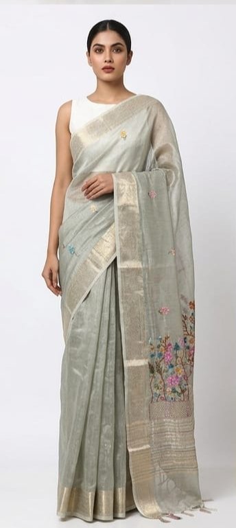 TISSUE SAREE WITH HAND EMBROIDERY WORK - View 6