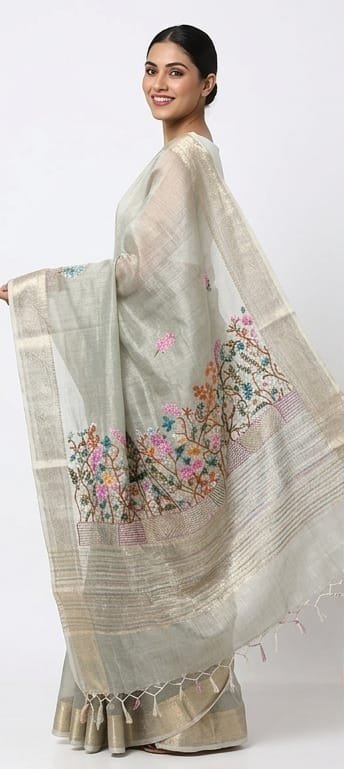 TISSUE SAREE WITH HAND EMBROIDERY WORK - View 8