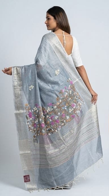 TISSUE SAREE WITH HAND EMBROIDERY WORK - View 9