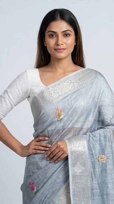 TISSUE SAREE WITH HAND EMBROIDERY WORK - View 10