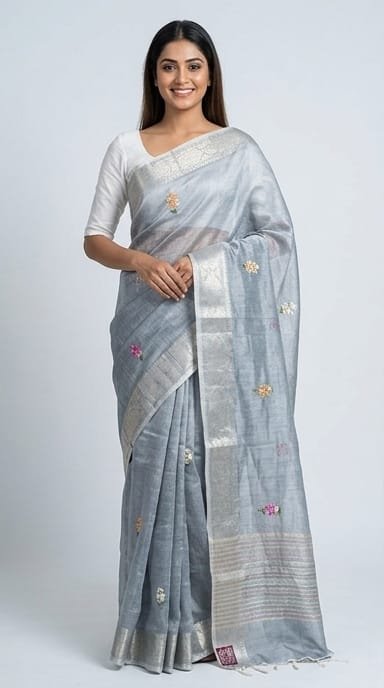 TISSUE SAREE WITH HAND EMBROIDERY WORK - View 11