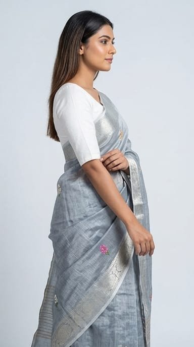 TISSUE SAREE WITH HAND EMBROIDERY WORK - View 12