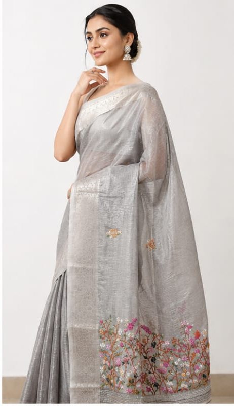 TISSUE SAREE WITH HAND EMBROIDERY WORK - View 13