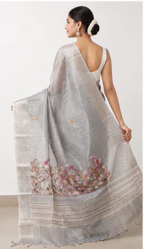 TISSUE SAREE WITH HAND EMBROIDERY WORK - View 14