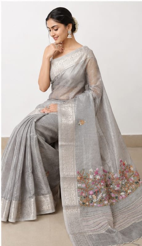 TISSUE SAREE WITH HAND EMBROIDERY WORK - View 15