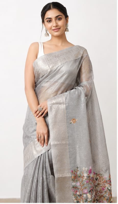 TISSUE SAREE WITH HAND EMBROIDERY WORK - View 16