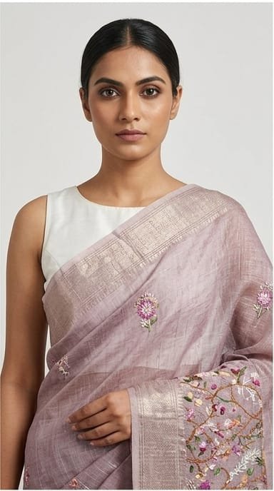 TISSUE SAREE WITH HAND EMBROIDERY WORK - View 19