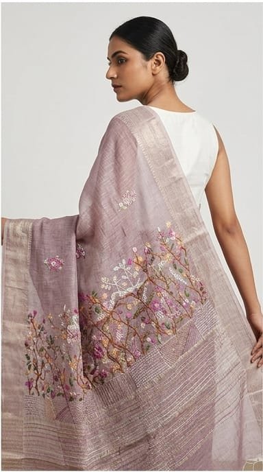 TISSUE SAREE WITH HAND EMBROIDERY WORK - View 20