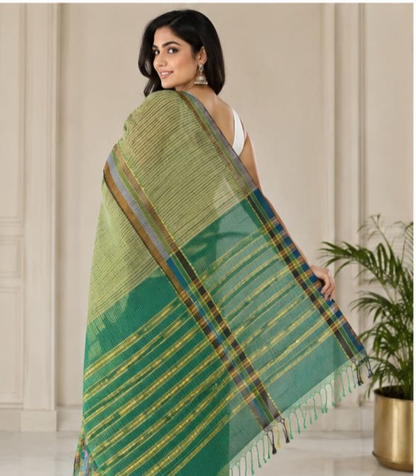 MANGALGIRI NIZAM BORDER  COTTON SAREE WITH MISSING CHECK - View 2