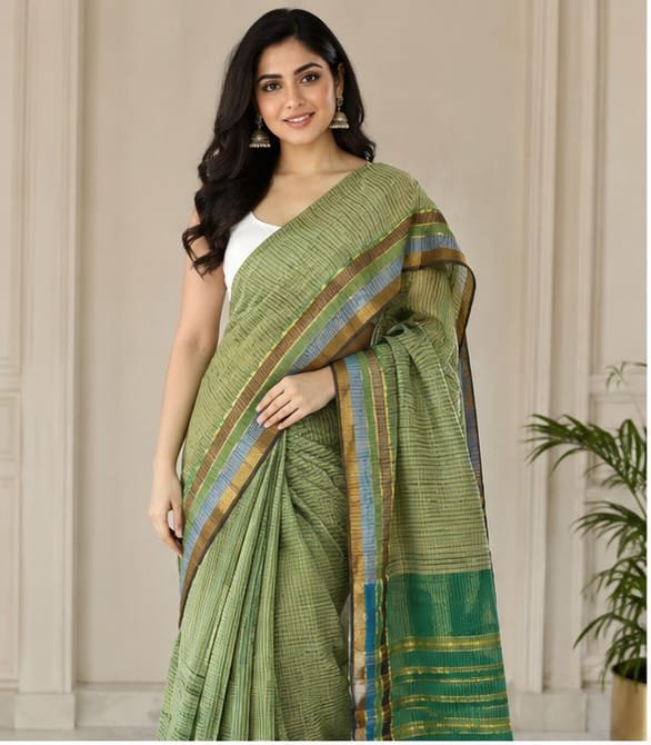 MANGALGIRI NIZAM BORDER  COTTON SAREE WITH MISSING CHECK - View 4