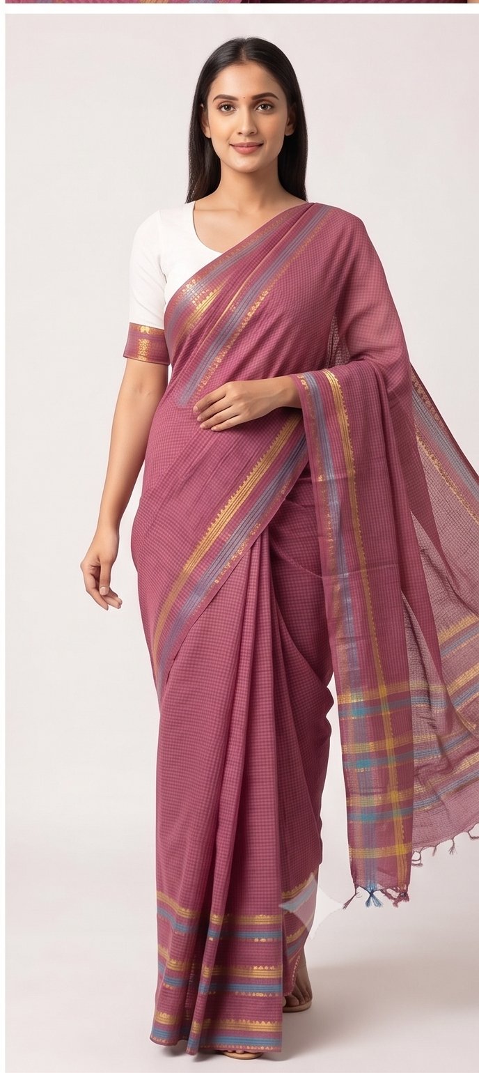 MANGALGIRI 6 LINE ZARI BORDER COTTON SAREE - View 2