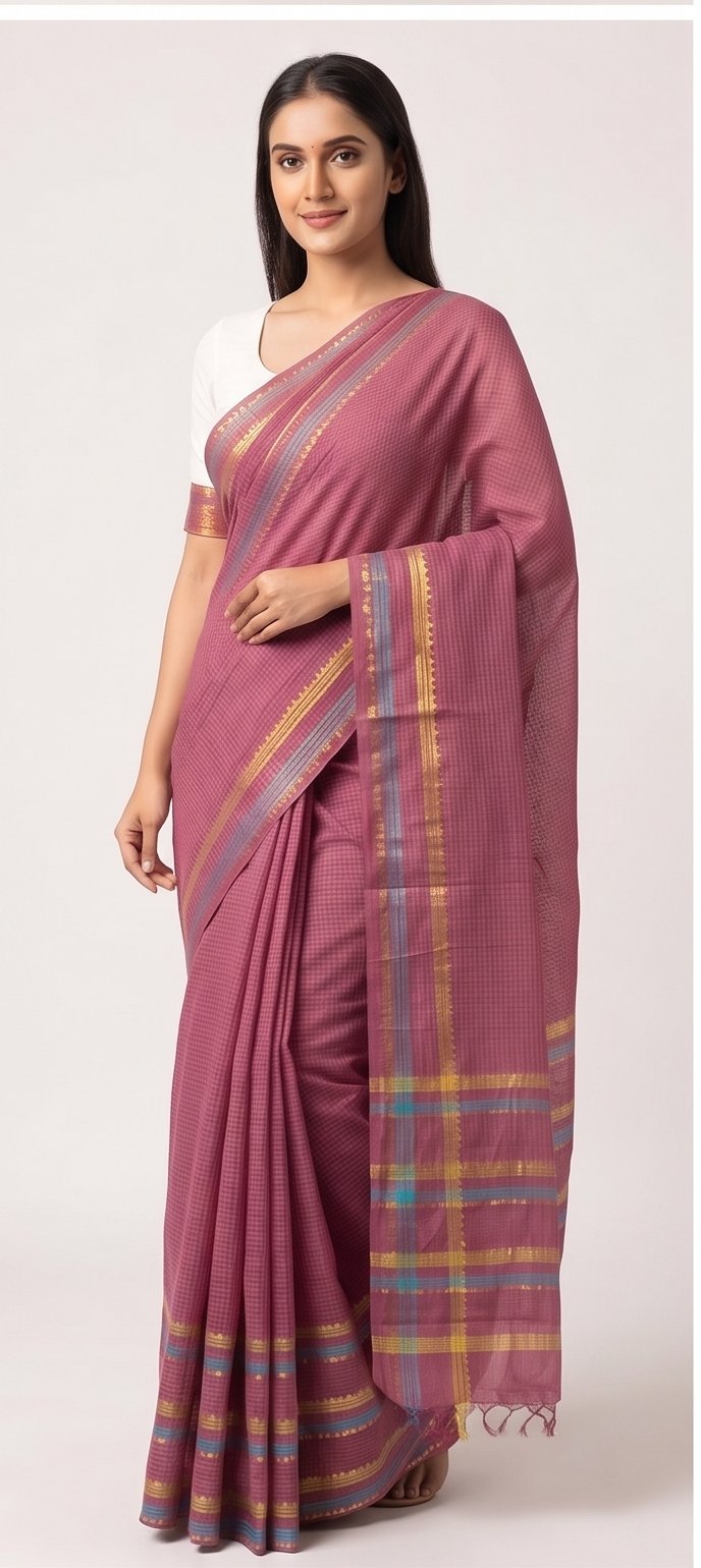 MANGALGIRI 6 LINE ZARI BORDER COTTON SAREE - View 3