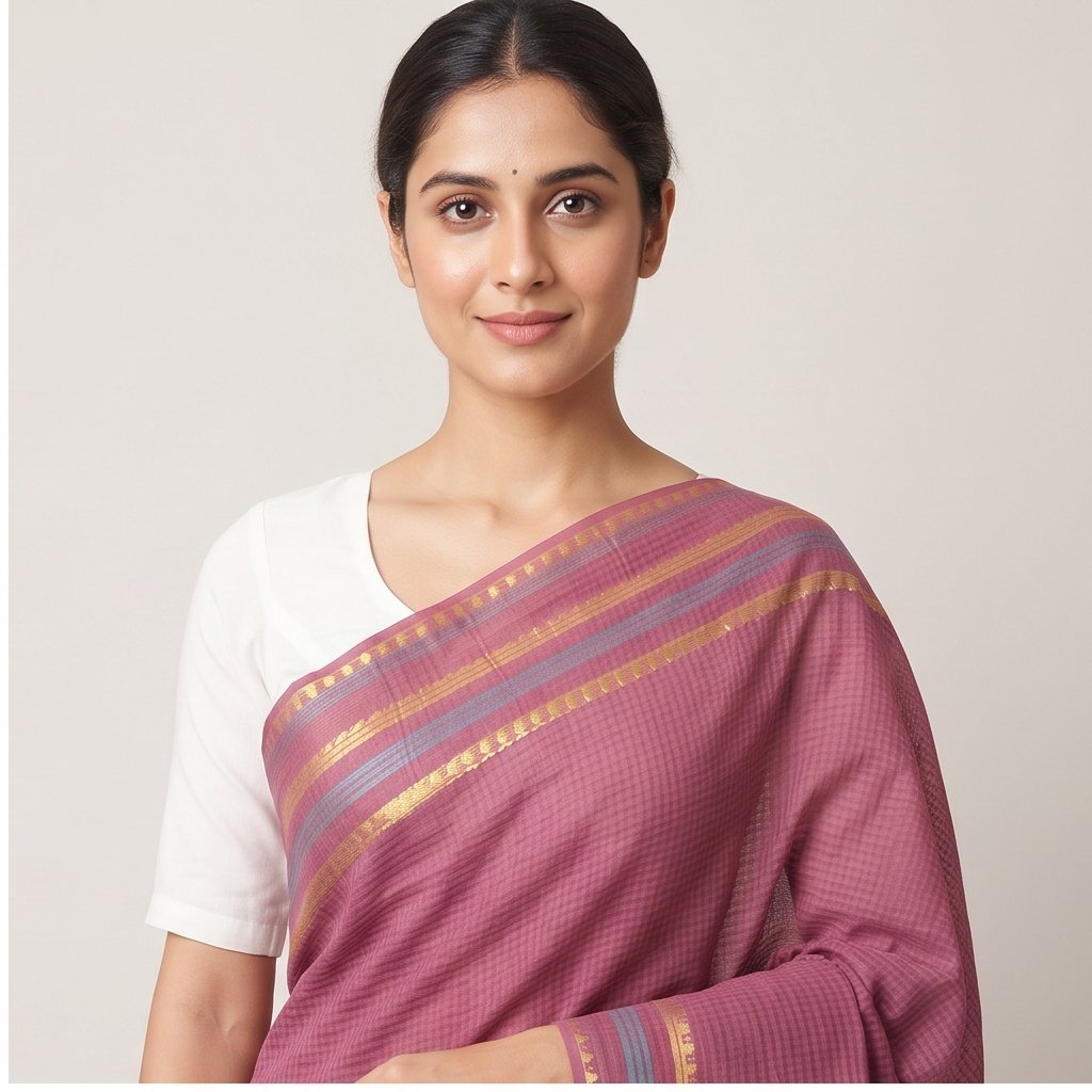 MANGALGIRI 6 LINE ZARI BORDER COTTON SAREE - View 4