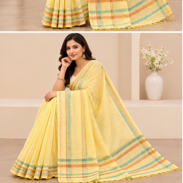 MANGALGIRI 6 LINE ZARI BORDER COTTON SAREE - View 6